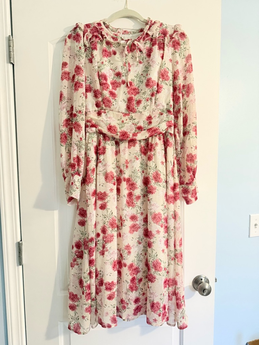 Ruffle Rose Print Dress - Picture 2 of 3